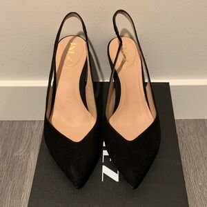 Black Pointed Slingback Heels - INEZ